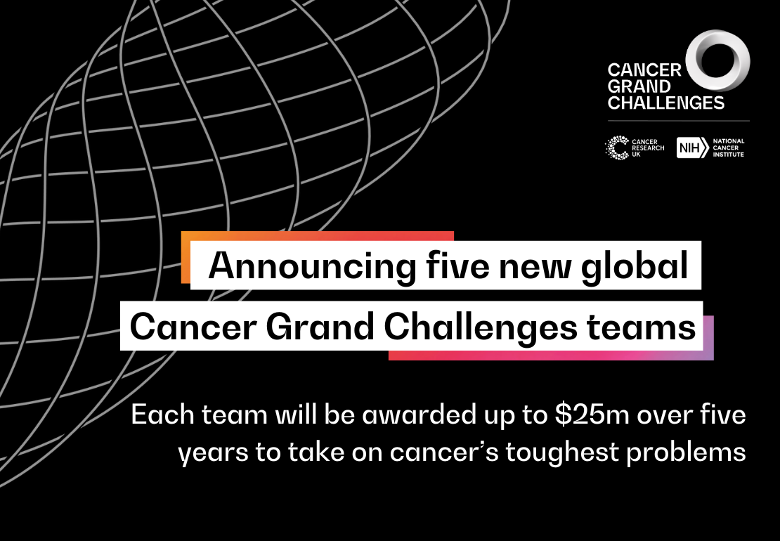 Announcing five new global Cancer Grand Challenges teams. Each team will be awarded up to $25m over five years to take on cancer's toughest problems.