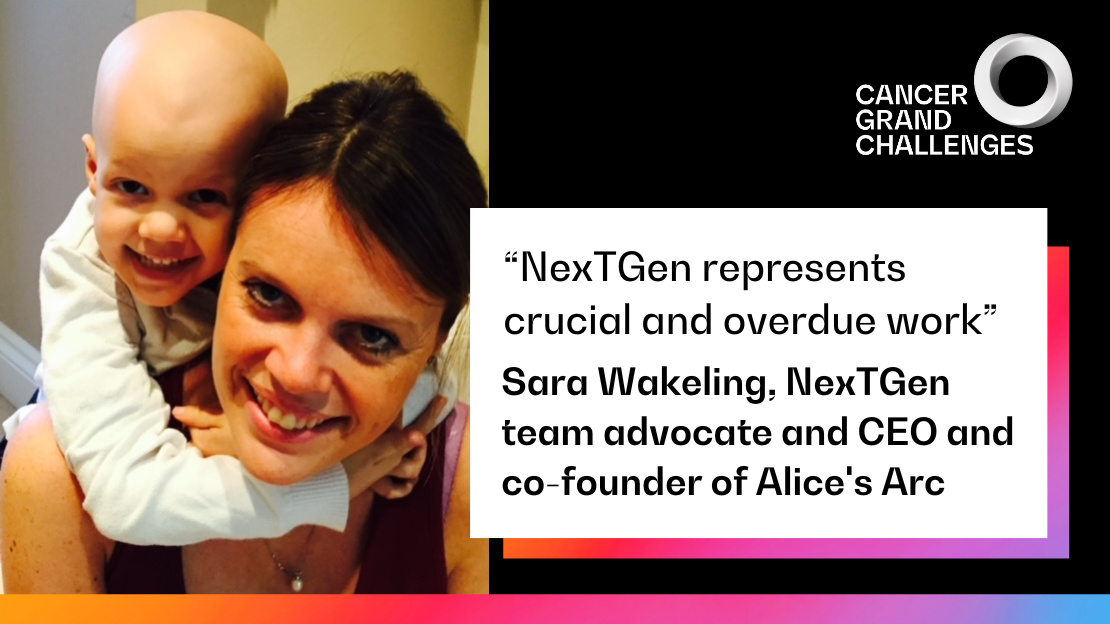 Image of Sara Wakeling and daughter, Alice, with a quote from Sara:“NexTGen represents crucial and overdue work”  